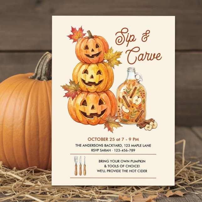 Convite Festa Rústica de Talhar e Beber à Luz da Abóbora (Sip & Carve Halloween Invitation by Darling & May)