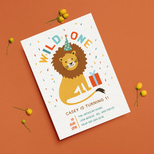 Convite Festa Safari Cute Wild One Lion primeiro aniversar