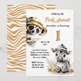Convite Festa safari infantil com lindo suricata zebra