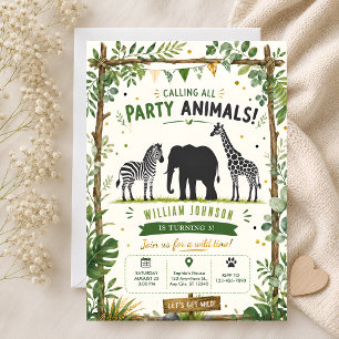 Convite Festa Safari Jungle Animais 3º Aniversário