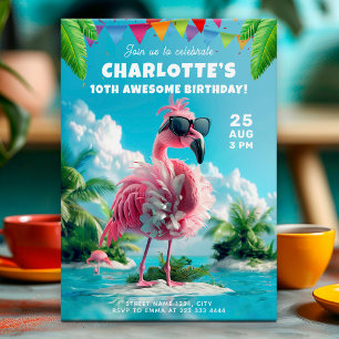 Convite Festa Sassy Flamingo Beach, doce 16 anos