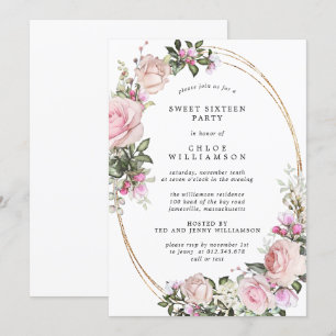 Convite Festa Sessenta e Doce Floral Rosa Blush