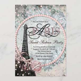 Convite Festa Shabby Chic Paris Sweet 16