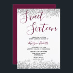 Convite Festa Silver Glitter Burgundy Sweet 16<br><div class="desc">O Silver Glitter Burgundy Sweet 16 Party - pode mudar a cor de fundo e a cor do texto,  como você deseja um belo convite à Confetti Glitter Dourado Faux. Coleção em Niche e Nest. Design cortesia do Studio Denmark</div>