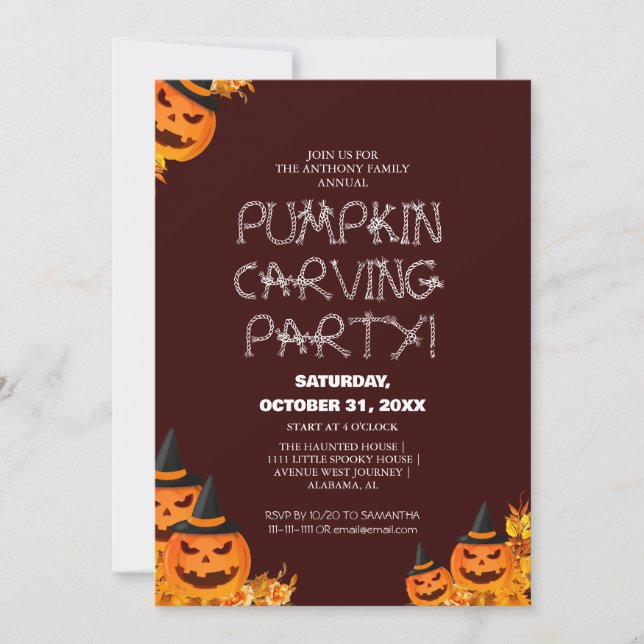 Convite Festa Simples de Abóbora do Dia das Bruxas Spooky (Frente)