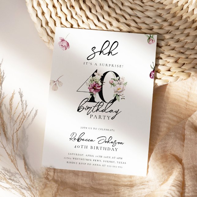 Convite Festa Simples de aniversário de 40 anos de Surpres (Criador carregado)