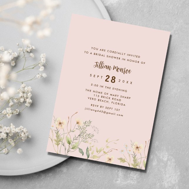 Convite Festa Simples de Chá de panela de Flor Selvagem (Simple Wildflower Bridal Shower Party Invitation)