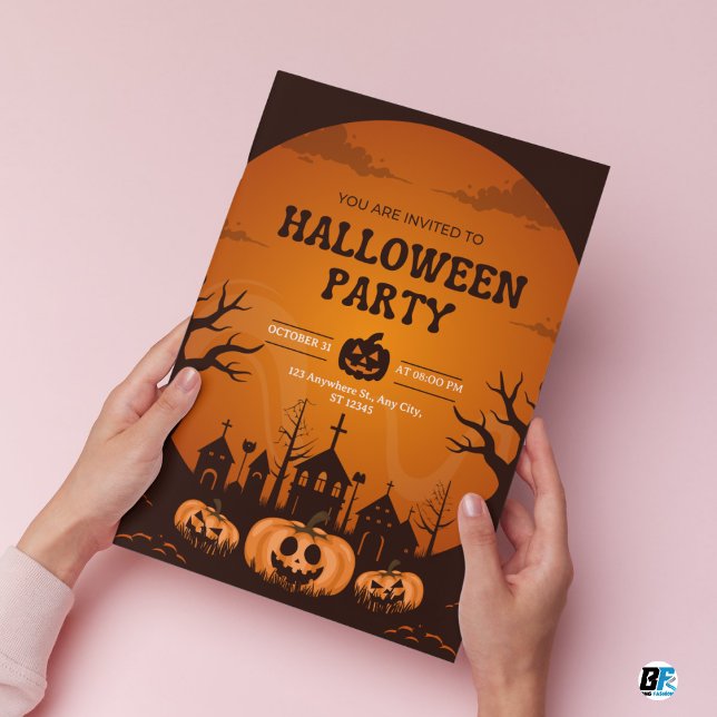 Convite Festa Simples de Halloween Laranja e Preta (Criador carregado)