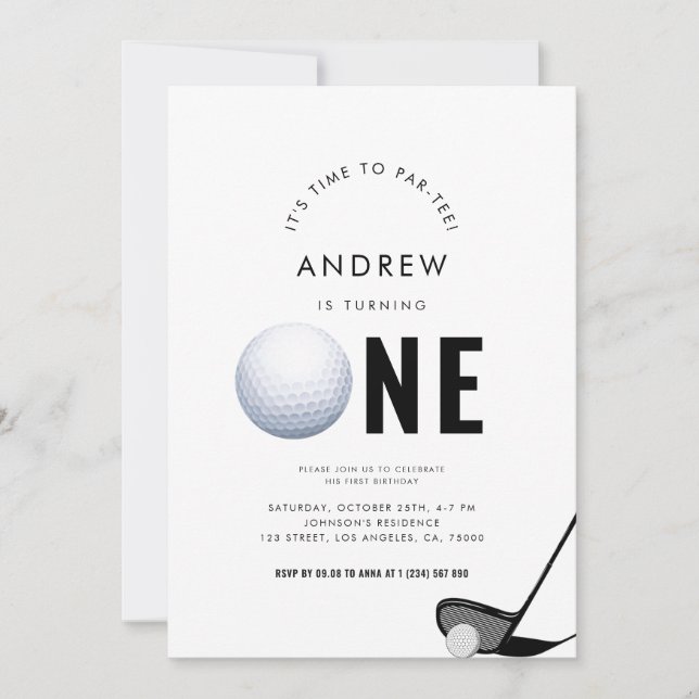 Convite Festa Simples de primeiro aniversario de Golfe Par (Frente)