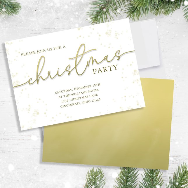 Convite Festa Simples de Script de Caligrafia Dourada de N (Christmas party gold gradient calligraphy script invitation.)