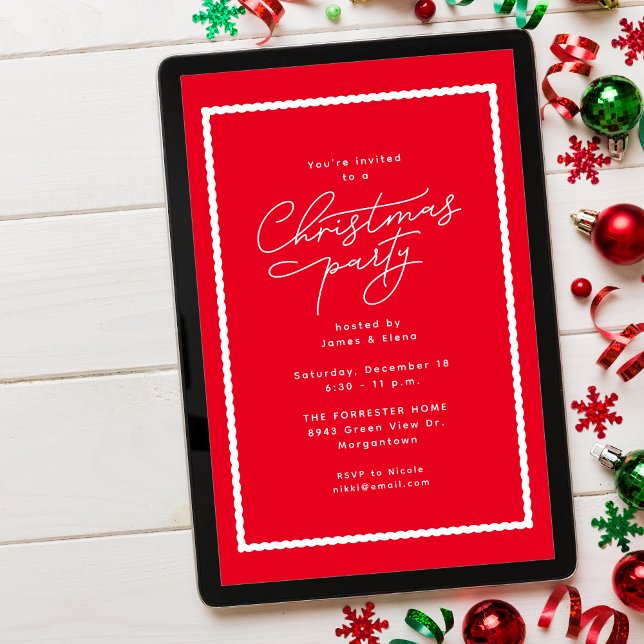 Convite Festa simples e clássica de Natal vermelha e branc (Criador carregado)