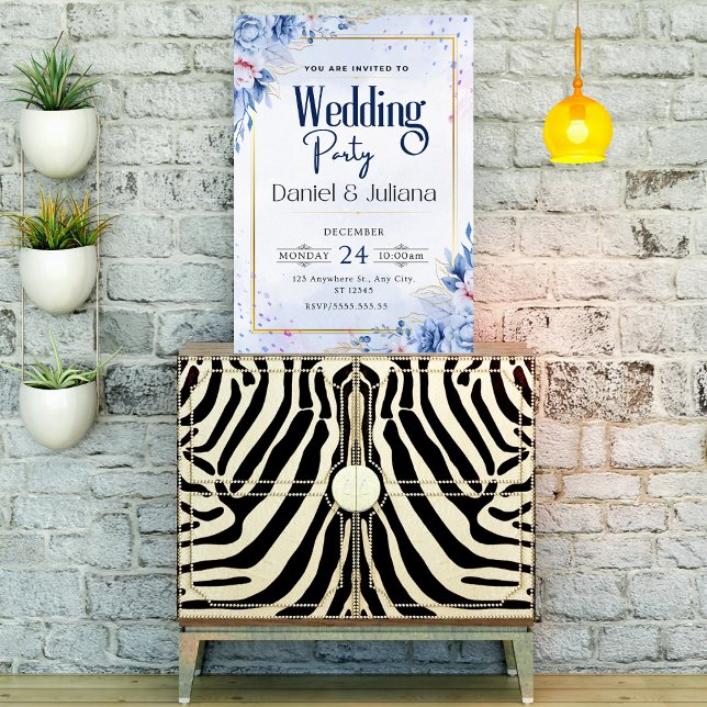 Convite Festa simples Flor azul-claro moderno (Criador carregado)