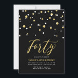 Convite Festa Simples Preta e Dourada De Quarenta aniversá<br><div class="desc">Celebre seu dia especial com este convite de festas mínimo de aniversário de 40 anos. Este design apresenta um script de na moda com letra "Quarenta" com um confete em forma de hexágono com uma combinação de cores preto e dourado. Mais designs disponíveis no meu compro BaraBomDesign.</div>