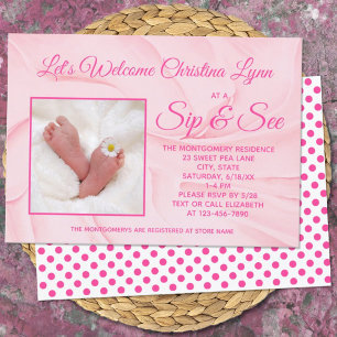 Convite Festa "Sip and See", cor-de-rosa-doce