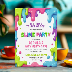 Convite Festa Slimus Aniversário Bash Colorful Gooey Desig