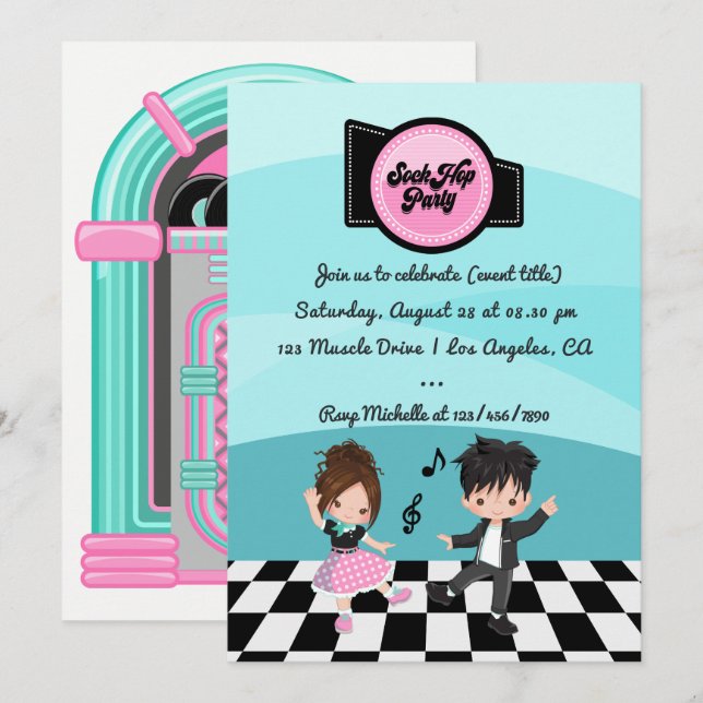 Convite Festa Sock Hop (Frente/Verso)