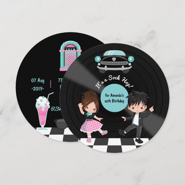 Convite Festa Sock Hop (Frente/Verso)