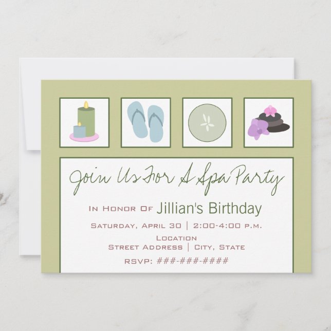 Convite Festa Spa - Chinelos De Velas Orquídeas De Pepino (Frente)