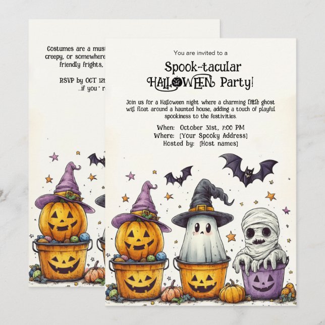 Convite Festa "Spook-tacular" HALLOWEEN! (Frente/Verso)