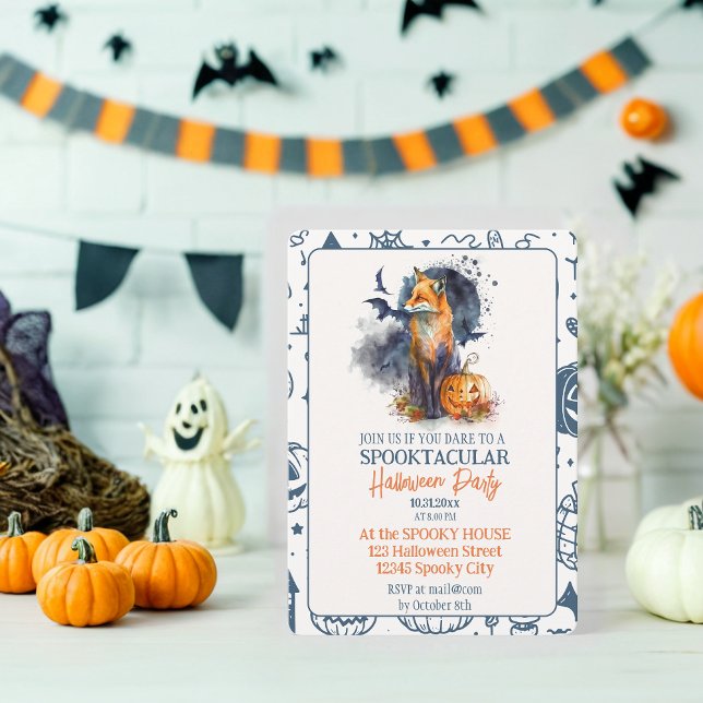 Convite Festa Spooktacular de Fox e Pumpkin no Halloween (Criador carregado)