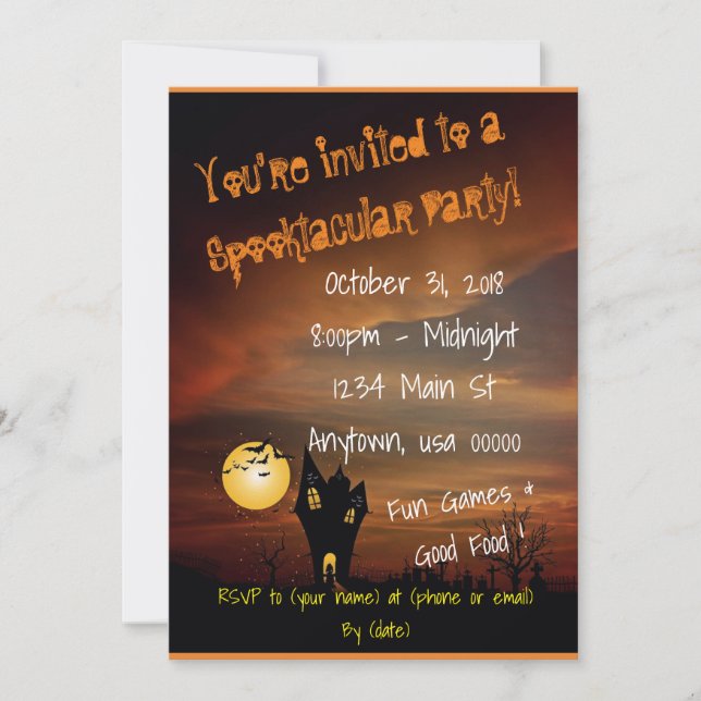 Convite Festa Spooktacular de Halloween da Casa Assombrada (Frente)