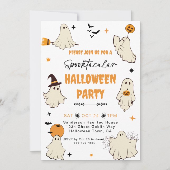 Convite Festa Spooktacular do Fantasma de Halloween (Frente)