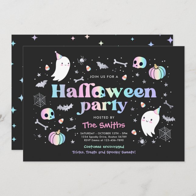 Convite Festa Spooktacular do Halloween Pastel Ghost (Frente/Verso)