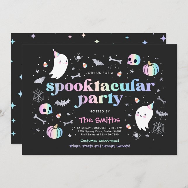 Convite Festa Spooktacular do Halloween Pastel Ghost (Frente/Verso)