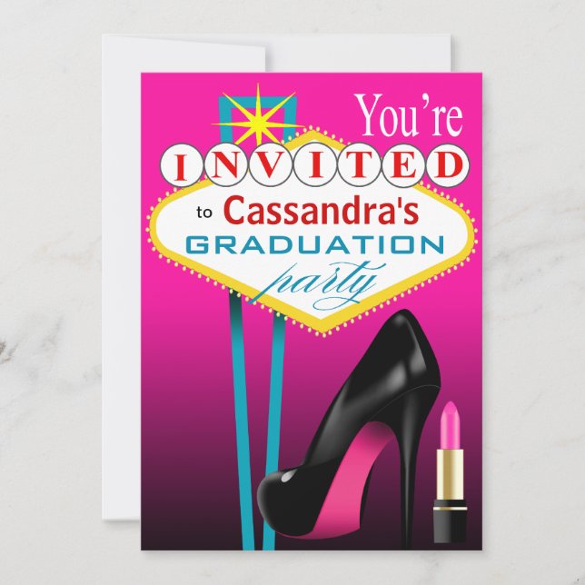 Convite Festa Stiletto e Lábios Vermelhos de Las Vegas na  (Frente)