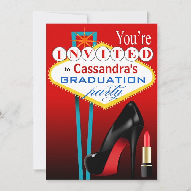 Convite Festa Stiletto e Lábios Vermelhos Las Vegas (Frente)