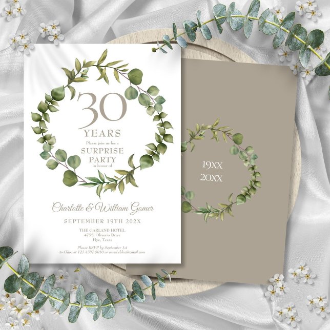 Convite Festa Surpresa 30º Aniversário Woodland Greenery  (Surprise Party 30th Anniversary Woodland Greenery Invitation)