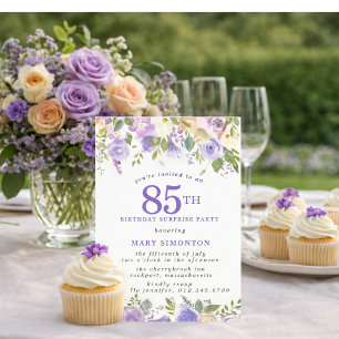 Convite FESTA SURPRESA 85º Aniversário Lindas Flores Roxas