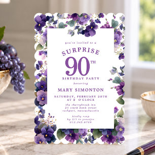 Convite FESTA SURPRESA 90 Anos Floral Violeta Roxo