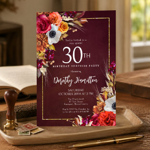 Convite FESTA SURPRESA Aniversário de 30 anos Flores de Ou