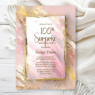 Convite Festa Surpresa de 100 Anos em Ouro Rosa
