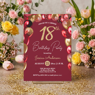 Convite Festa Surpresa de 18 Anos Dourado Glitter Burgundy