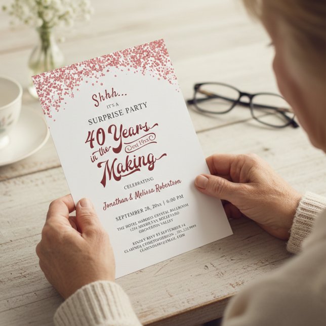 Convite Festa Surpresa de 40º Aniversário Confete Vermelho (Criador carregado)