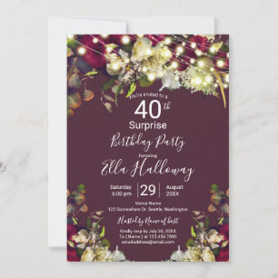 Convite Festa Surpresa de 40 anos Marsala & Rosas Marfim
