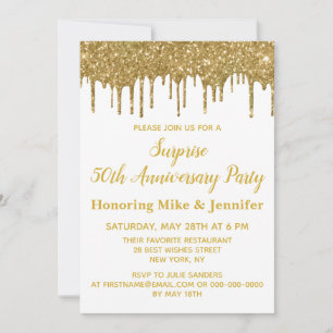 Convite Festa Surpresa de 50º Aniversário Brilho Dourado B