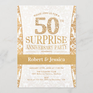 Convite Festa Surpresa de 50º Aniversário - Dourado Branco