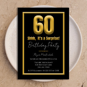 Convite Festa Surpresa de 60 Anos Bold Dourado e Preto