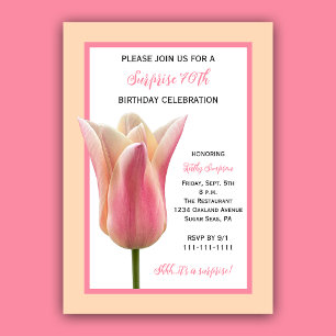 Convite Festa Surpresa de 70 Anos Elegante Tulipa Rosa