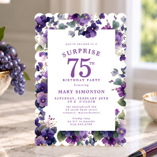 Convite Festa Surpresa de 75 Anos de Idade Floral Violeta