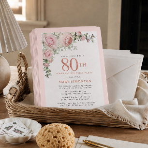 Convite Festa Surpresa de 80 Anos Blush Rosa Floral