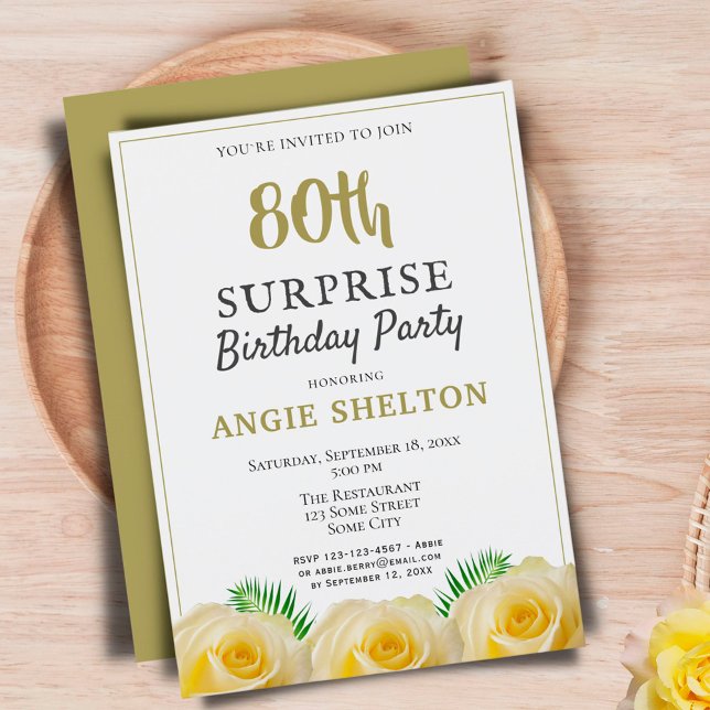 Convite Festa Surpresa de 80 Anos da Rosa Amarela (Criador carregado)