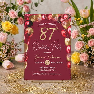 Convite Festa Surpresa de 87º Aniversário Dourado Burgundy