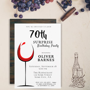 Convite Festa Surpresa de Aniversário de 70 anos com Vinho