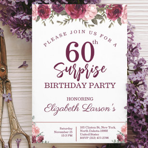Convite Festa Surpresa de Aniversário de Adulto com Flores