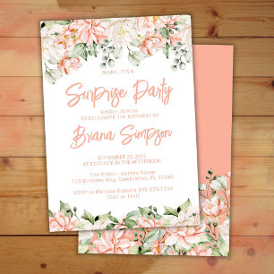 Convite Festa Surpresa Floral Bege Rosa Bege