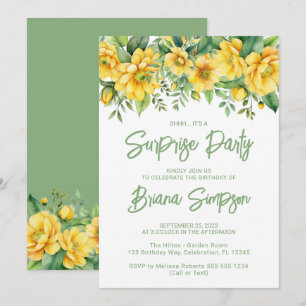Convite Festa Surpresa Floral em Verde e Amarelo Salvia